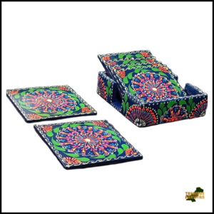 Truck Art Tea Coaster Set of 6 with Holder – Handmade Traditional Pakistani Design