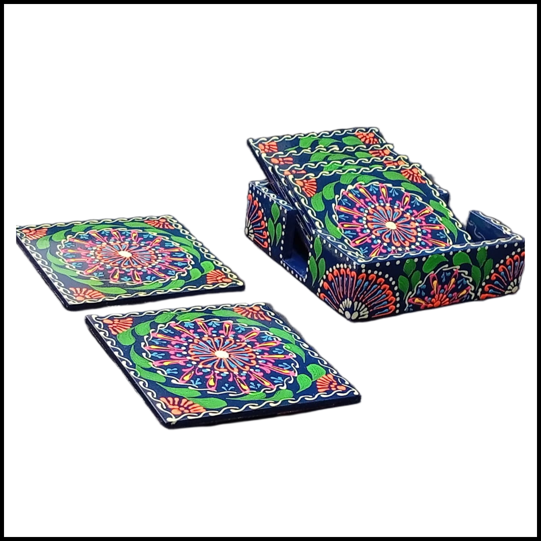 Truck Art Tea Coaster Set of 6 with Holder – Handmade Traditional Pakistani Design - Image 3