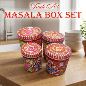 Traditional Pakistani Truck Art Masala Box Set – Decorative Spice Storage Vibrant Folk Art-Inspired Kitchen Organizer for Everyday Cooking Essentials Unique Christmas Gift and Traditional Kitchen Decoration Accessory