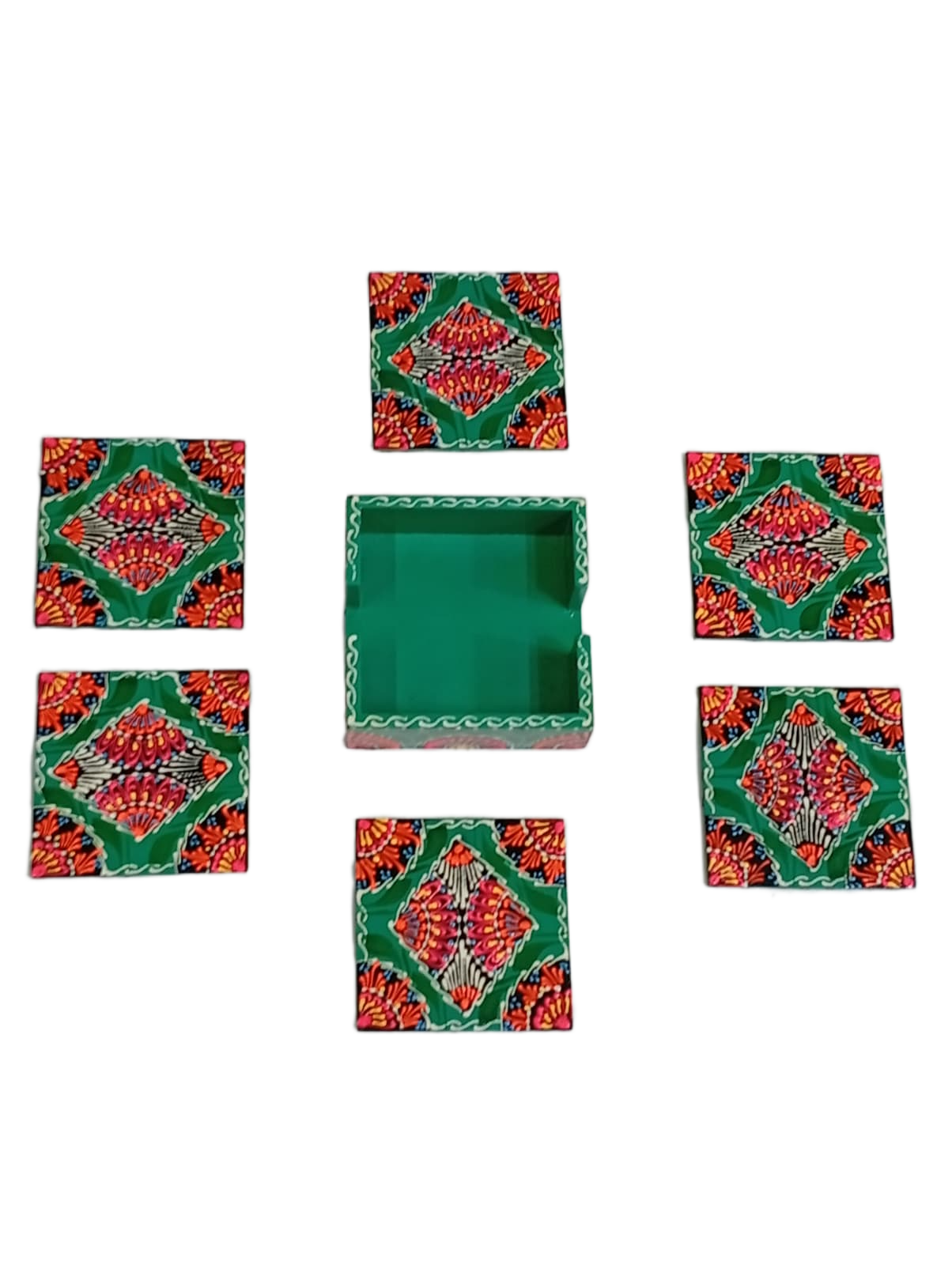 Truck Art Tea Coaster Set of 6 with Holder – Handmade Traditional Pakistani Design - Image 4