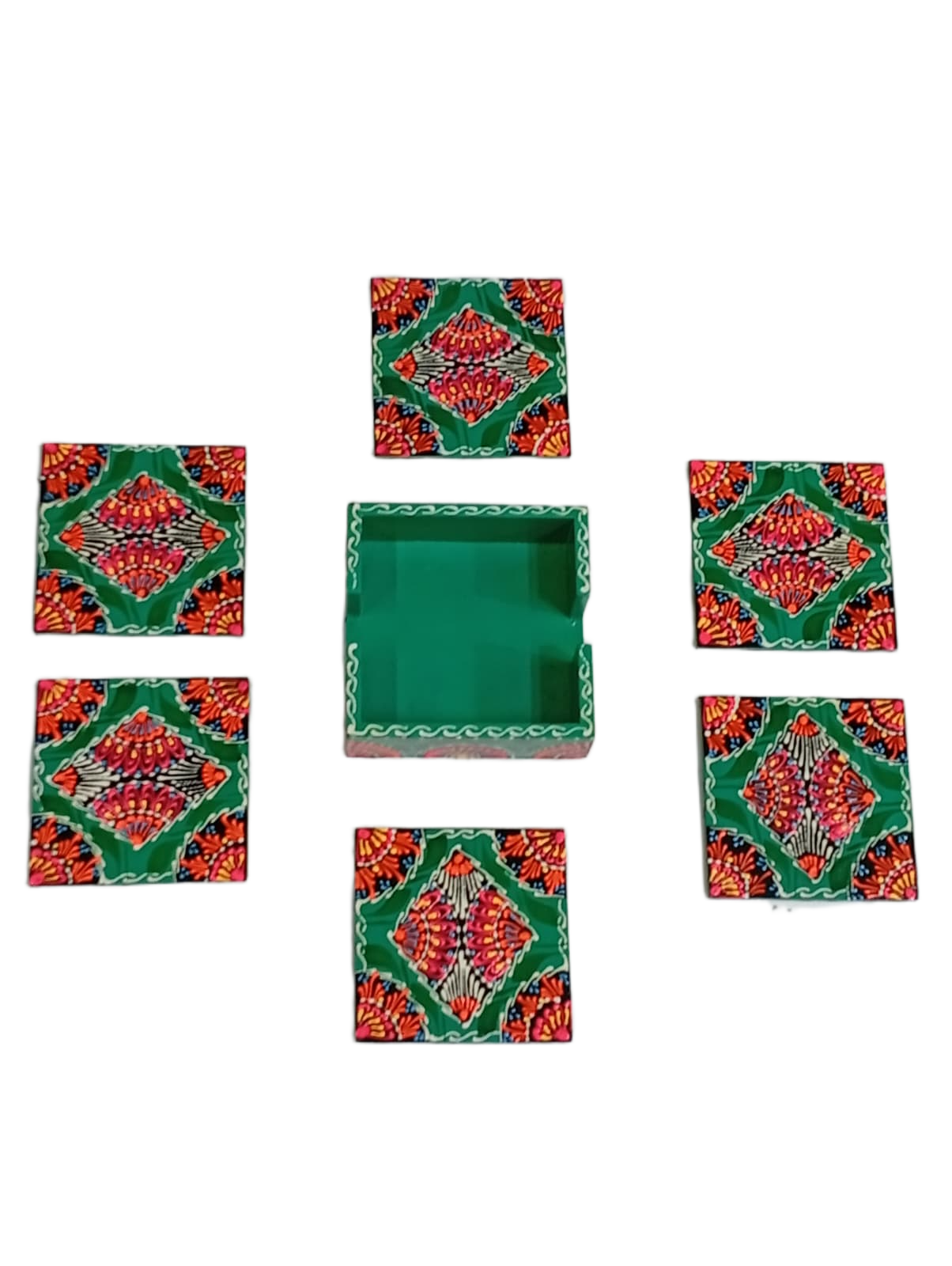 Truck Art Tea Coaster Set of 6 with Holder – Handmade Traditional Pakistani Design - Image 5