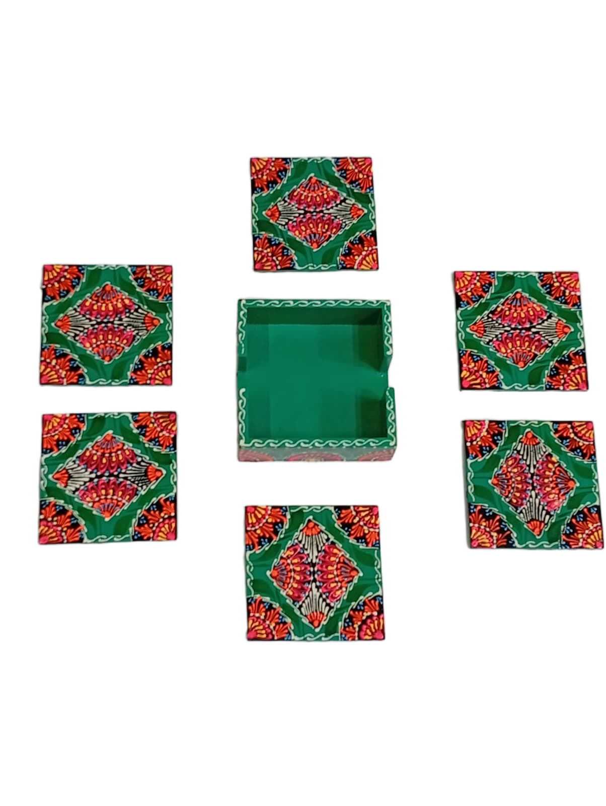 Truck Art Tea Coaster Set of 6 with Holder – Handmade Traditional Pakistani Design - Image 6