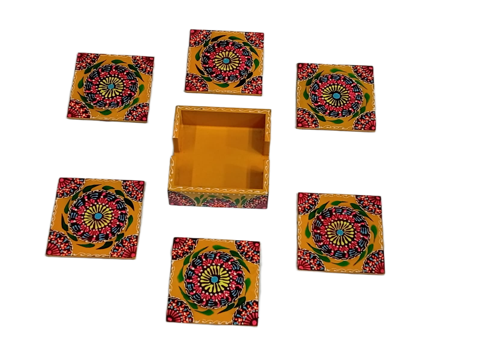 Truck Art Tea Coaster Set of 6 with Holder – Handmade Traditional Pakistani Design - Image 4