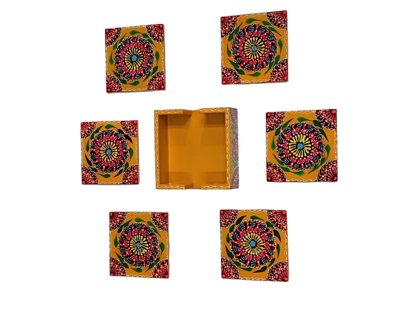 Truck Art Tea Coaster Set of 6 with Holder – Handmade Traditional Pakistani Design - Image 5