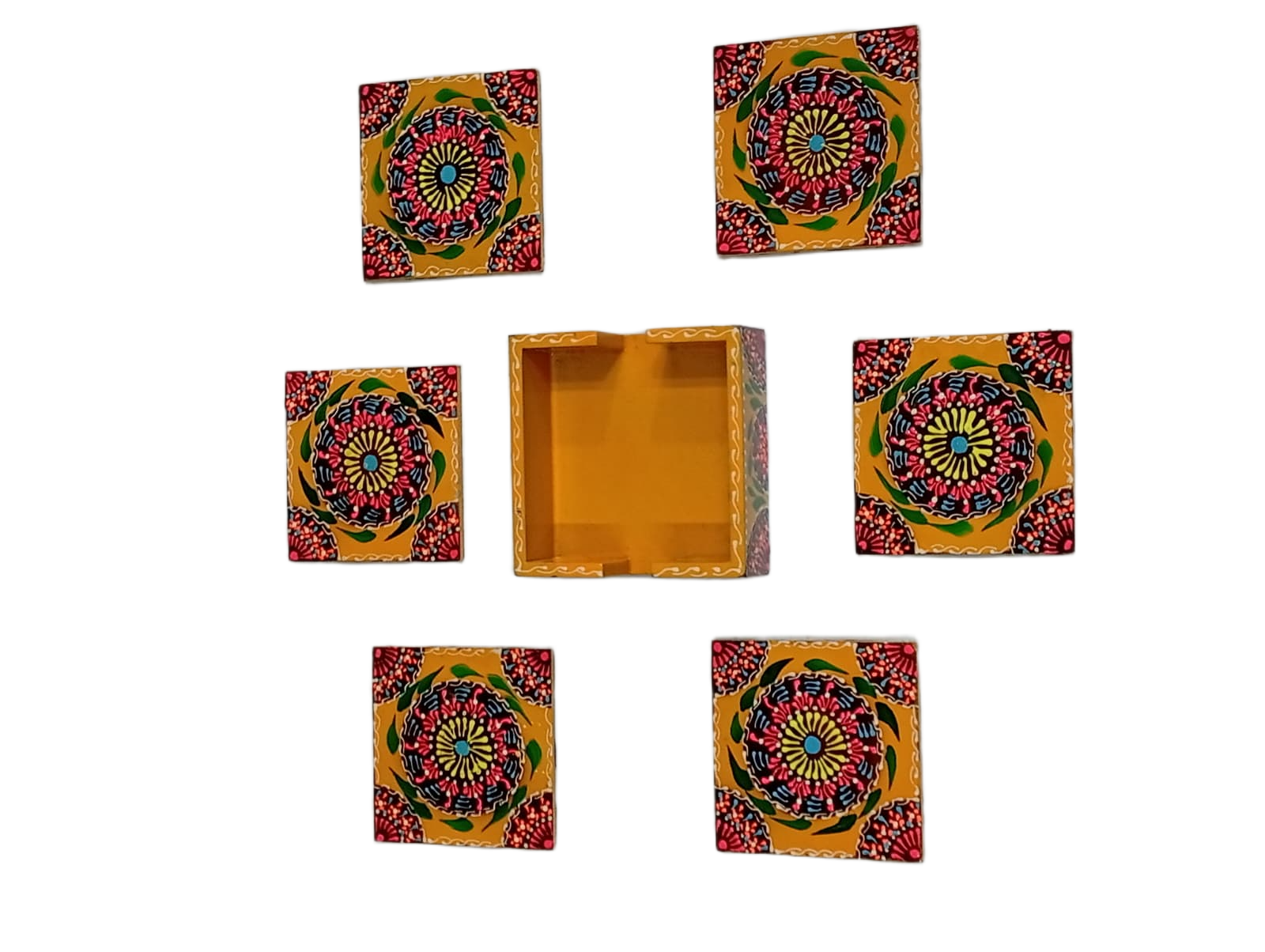Truck Art Tea Coaster Set of 6 with Holder – Handmade Traditional Pakistani Design - Image 6