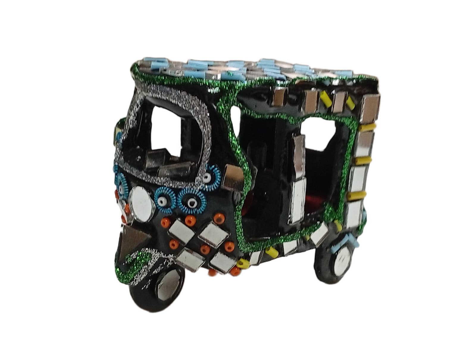 Decorative Mirror Work Rickshaw (L-6cm, W-4cm, H-5.5cm) - Image 3