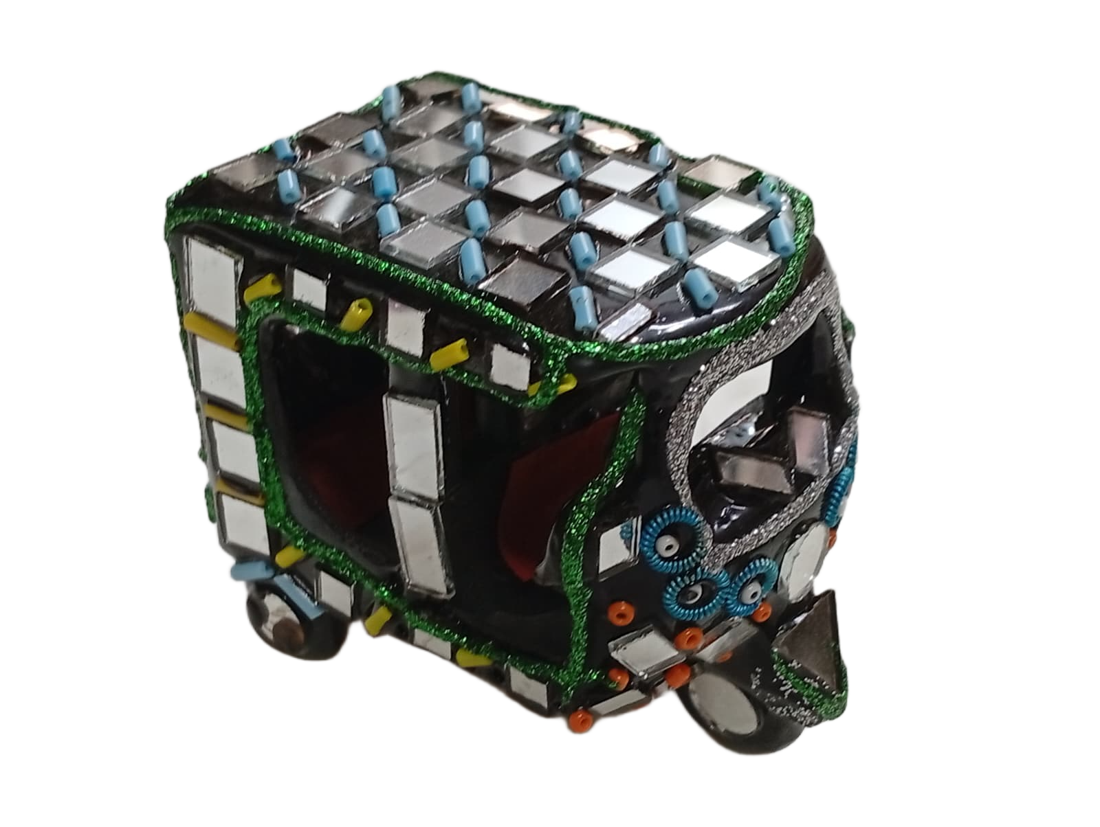 Decorative Mirror Work Rickshaw (L-6cm, W-4cm, H-5.5cm) - Image 5