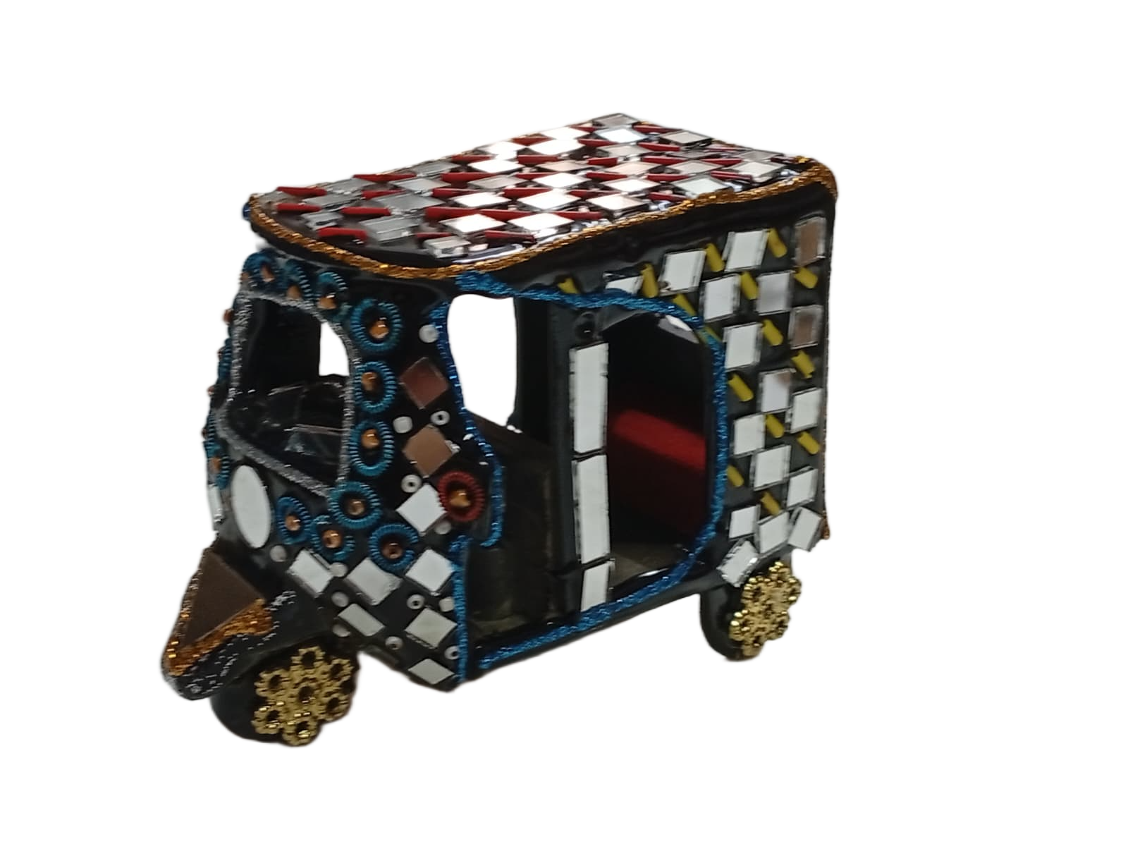 Decorative Mirror Work Rickshaw (L-10cm, W-5cm, H-7.5cm) - Image 3
