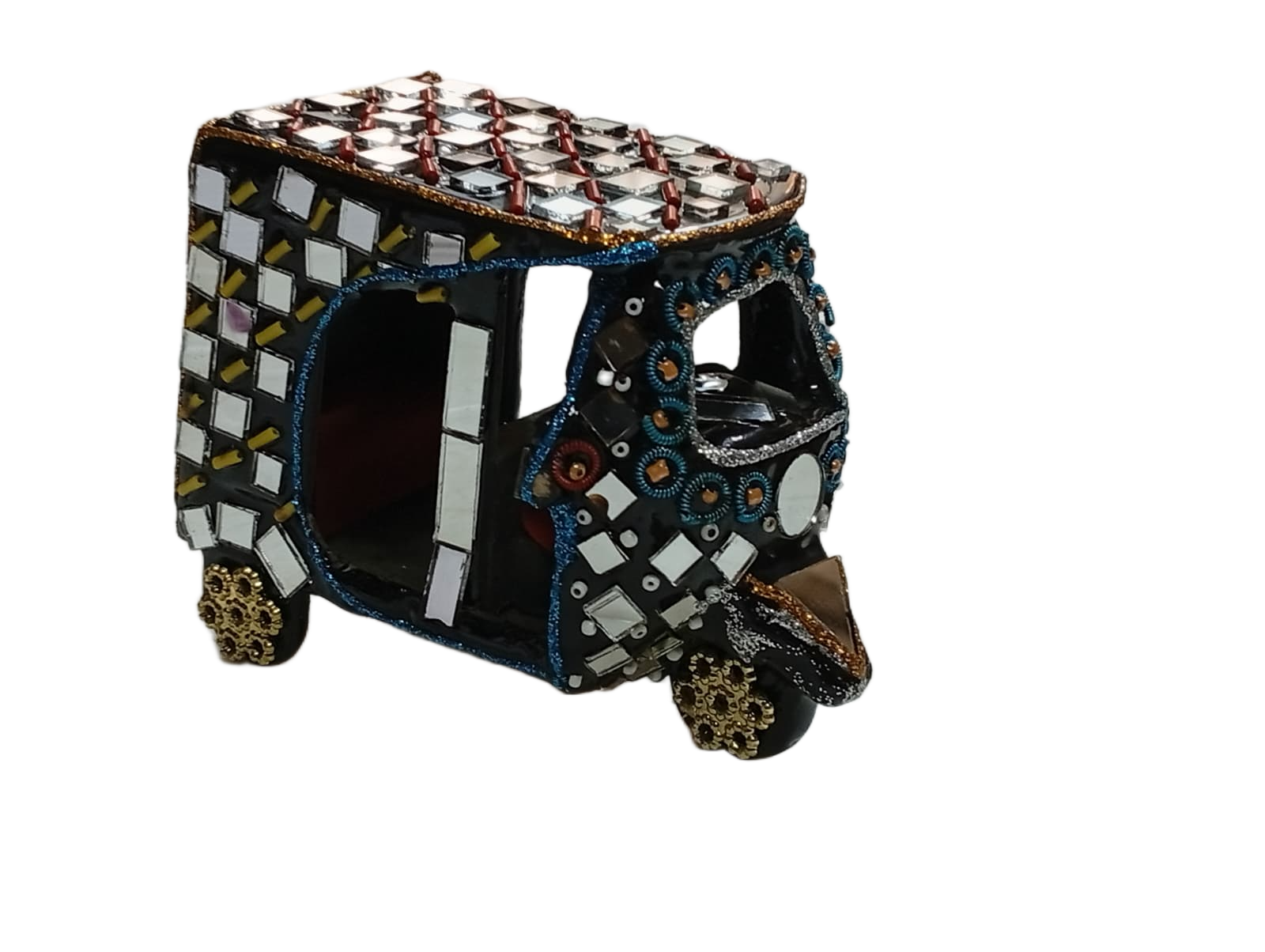 Decorative Mirror Work Rickshaw (L-10cm, W-5cm, H-7.5cm) - Image 4