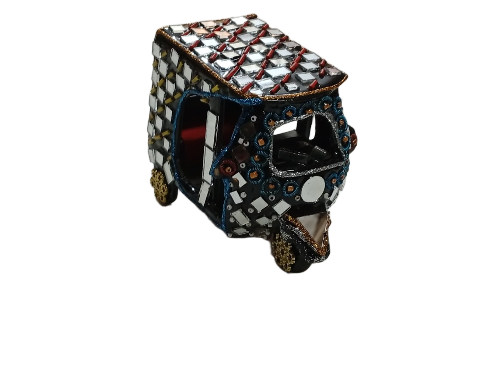 Decorative Mirror Work Rickshaw (L-10cm, W-5cm, H-7.5cm) - Image 6