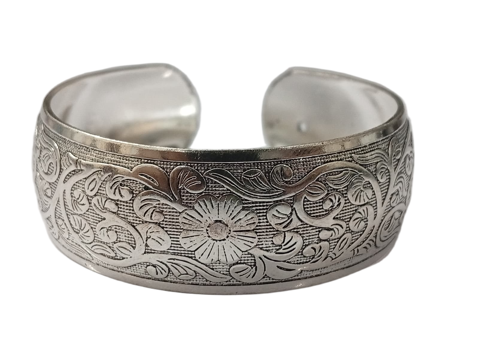Traditional Handcrafted Floral Engraved Metal Cuff Bracelet - Image 4