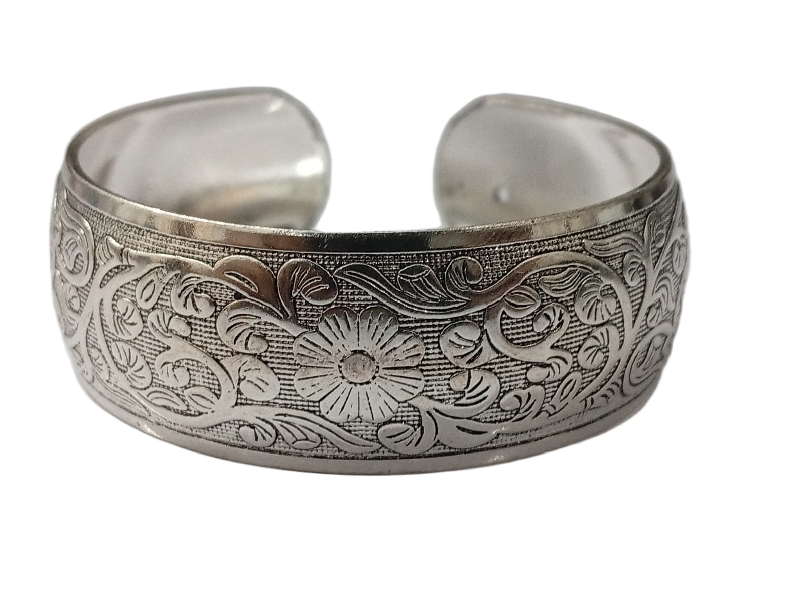 Traditional Handcrafted Floral Engraved Metal Cuff Bracelet - Image 5
