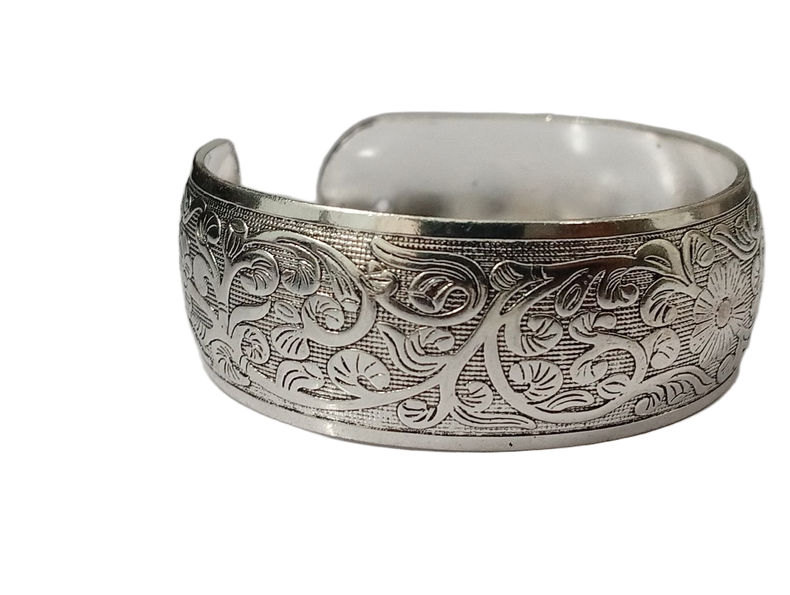 Traditional Handcrafted Floral Engraved Metal Cuff Bracelet - Image 7