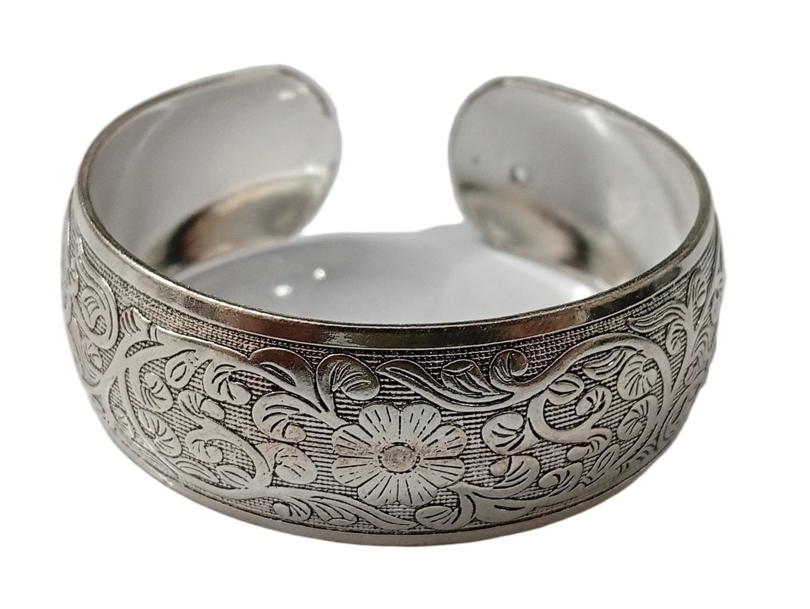 Traditional Handcrafted Floral Engraved Metal Cuff Bracelet - Image 8