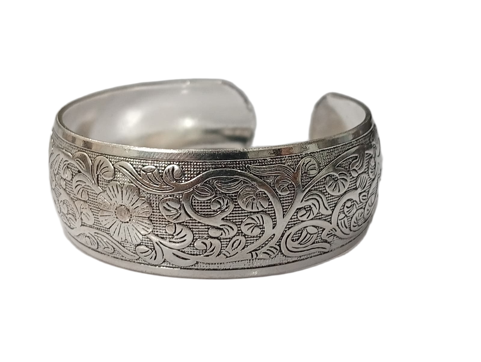 Traditional Handcrafted Floral Engraved Metal Cuff Bracelet - Image 9