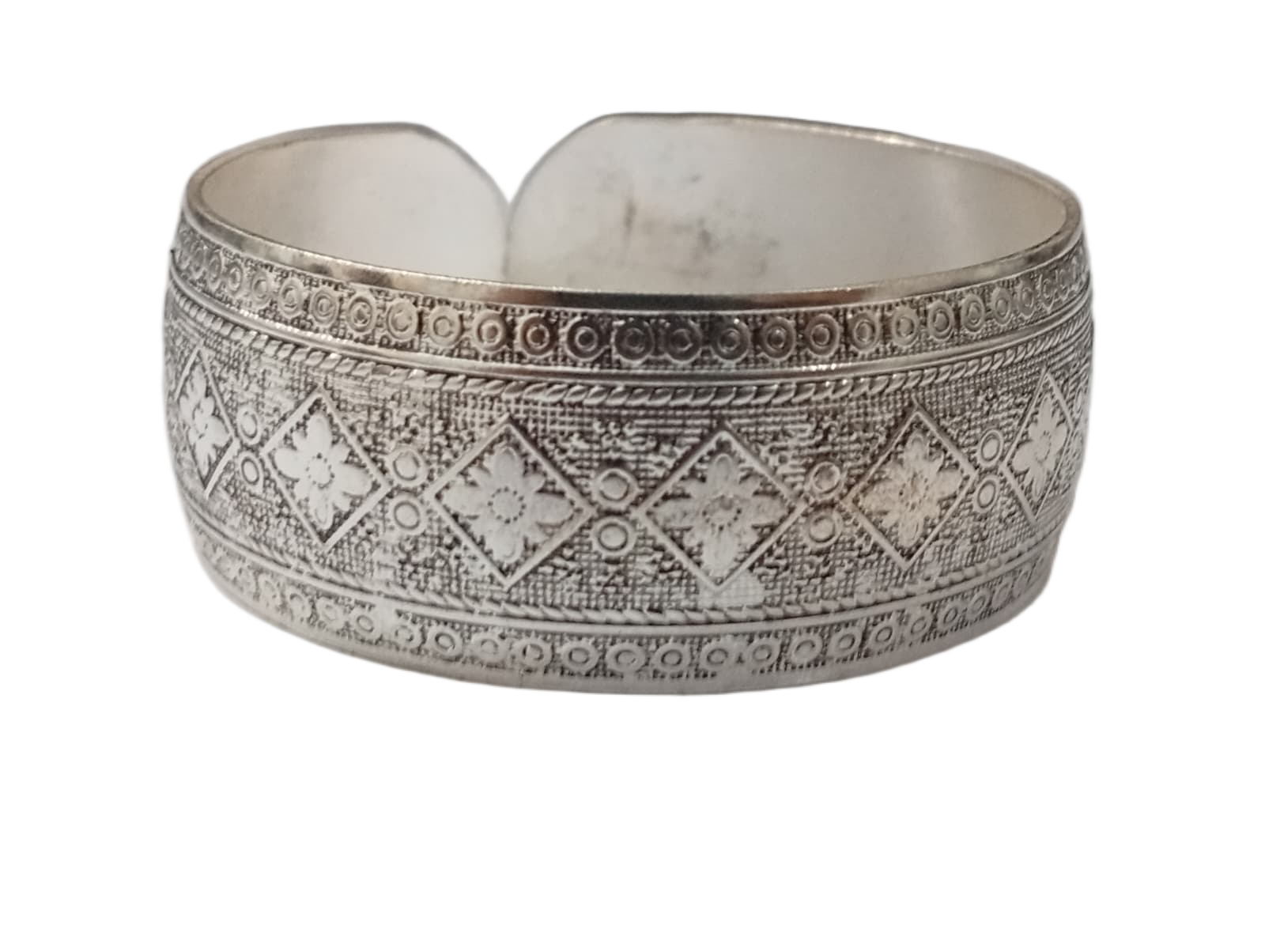 Traditional Handcrafted Floral Engraved Metal Cuff Bracelet - Image 4