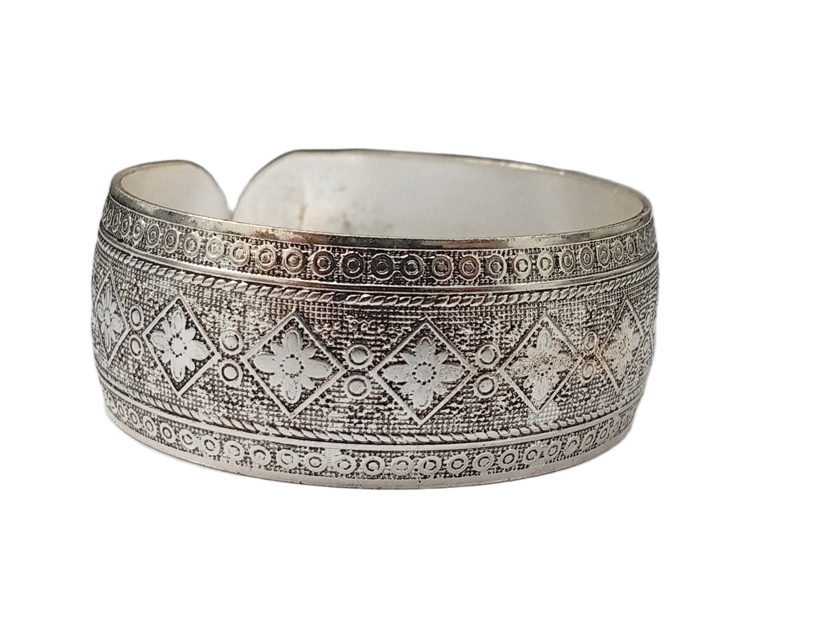 Traditional Handcrafted Floral Engraved Metal Cuff Bracelet - Image 6