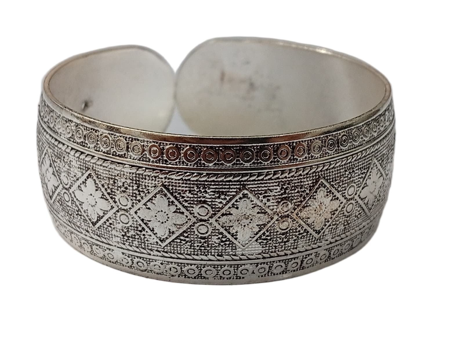 Traditional Handcrafted Floral Engraved Metal Cuff Bracelet - Image 7