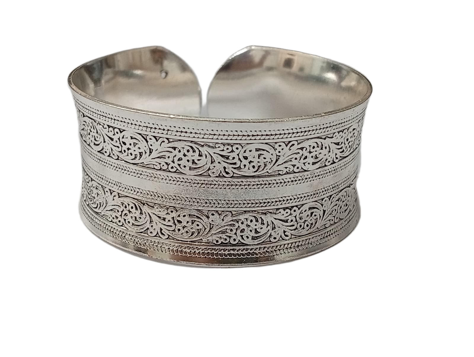 Traditional Handcrafted Floral Engraved Metal Cuff Bracelet - Image 4