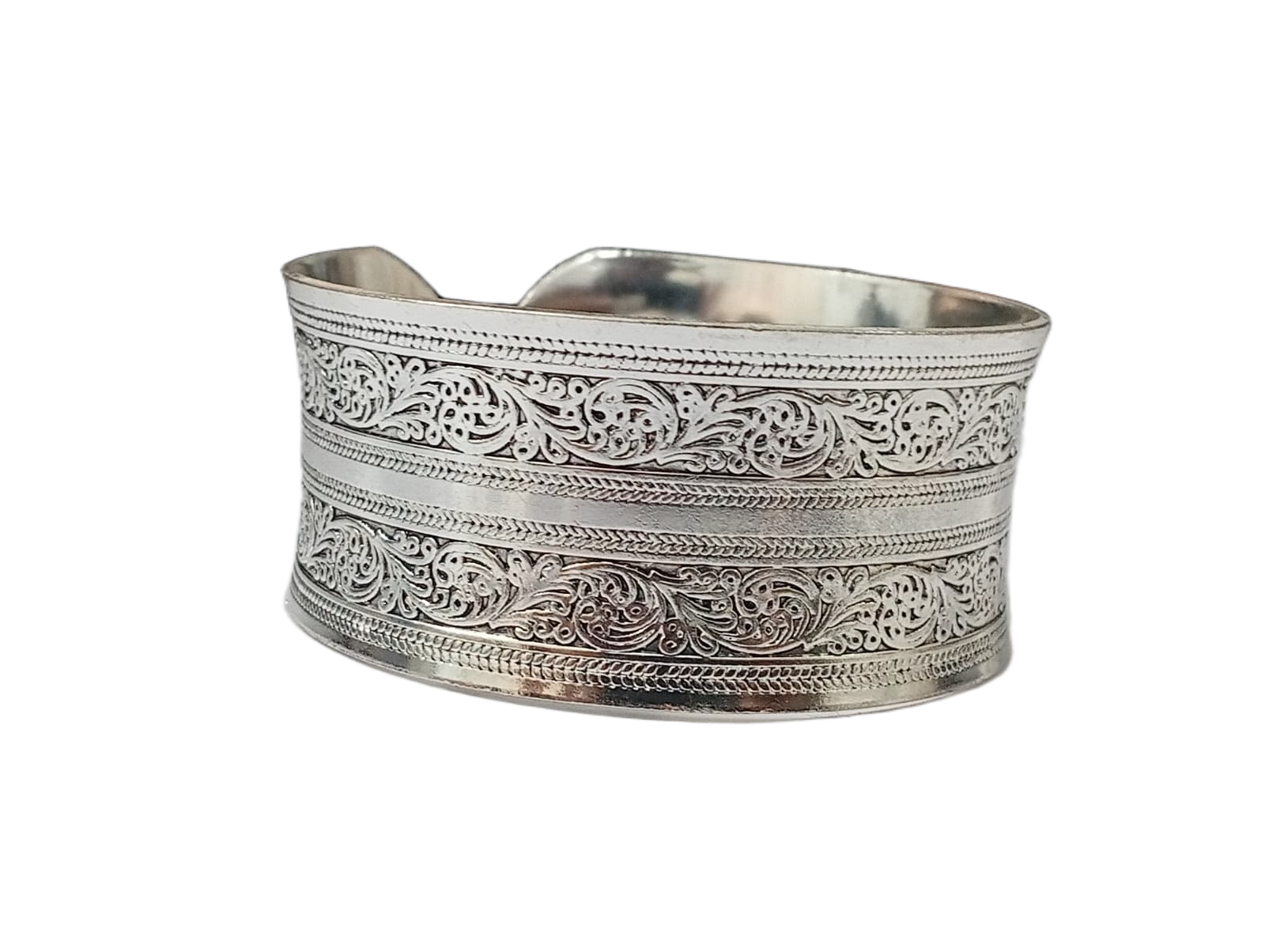 Traditional Handcrafted Floral Engraved Metal Cuff Bracelet - Image 5