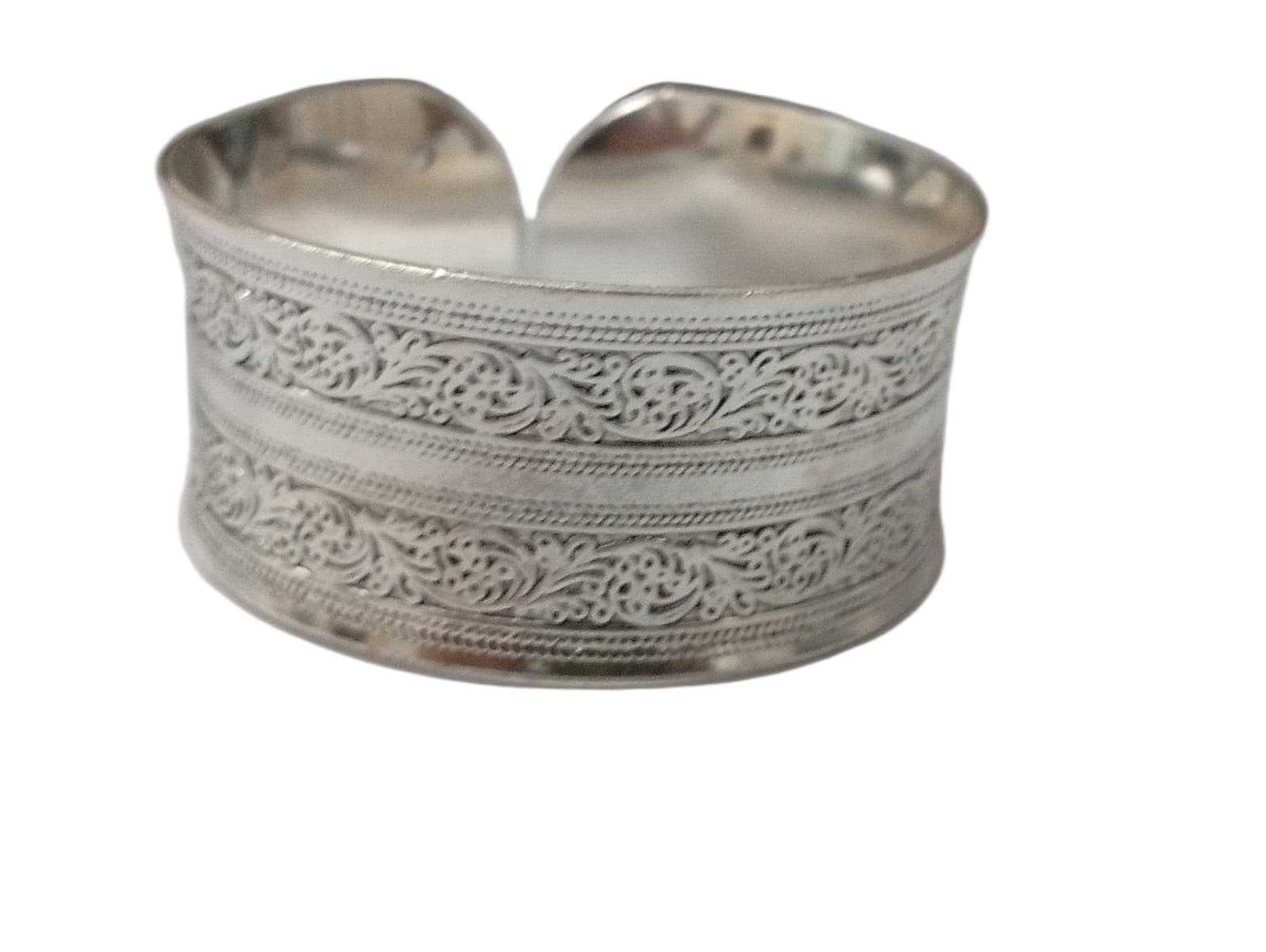 Traditional Handcrafted Floral Engraved Metal Cuff Bracelet - Image 6