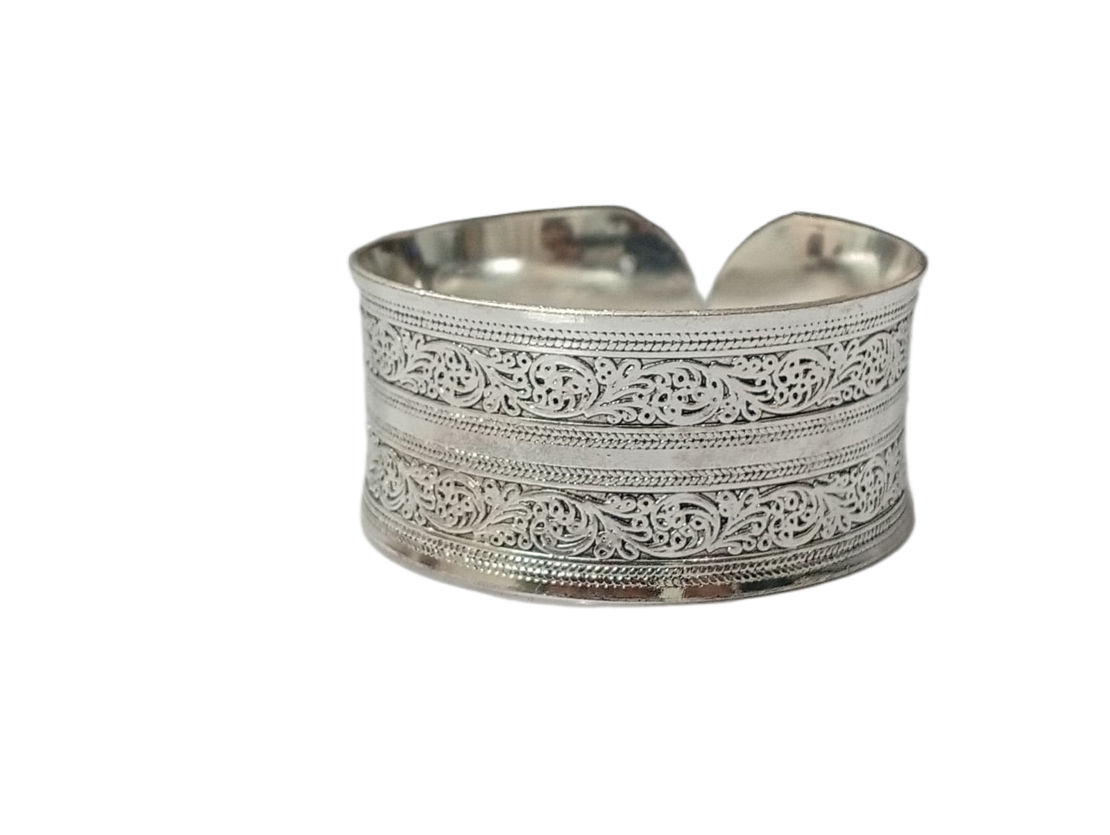 Traditional Handcrafted Floral Engraved Metal Cuff Bracelet - Image 7