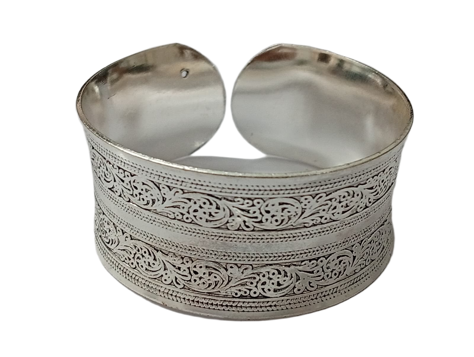 Traditional Handcrafted Floral Engraved Metal Cuff Bracelet - Image 8