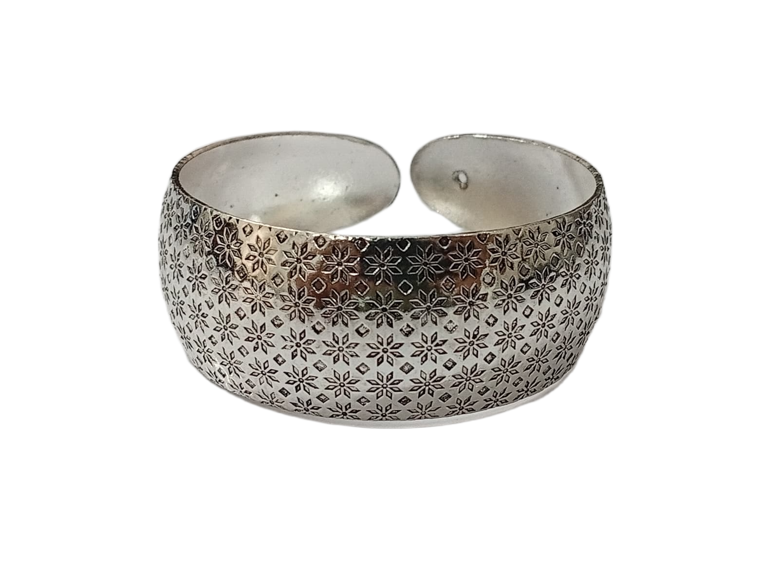 Traditional Handcrafted Floral Engraved Metal Cuff Bracelet - Image 4