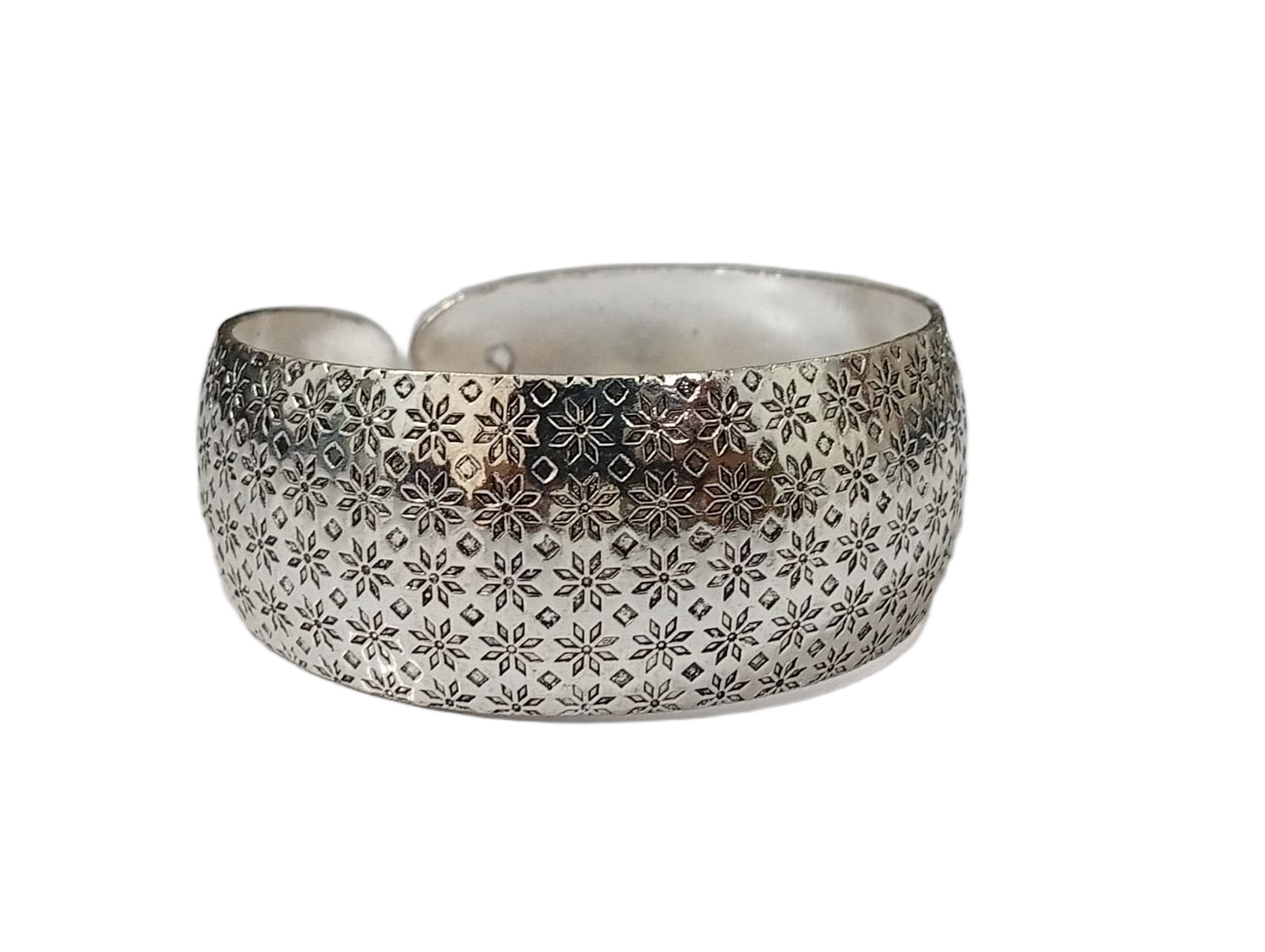 Traditional Handcrafted Floral Engraved Metal Cuff Bracelet - Image 5