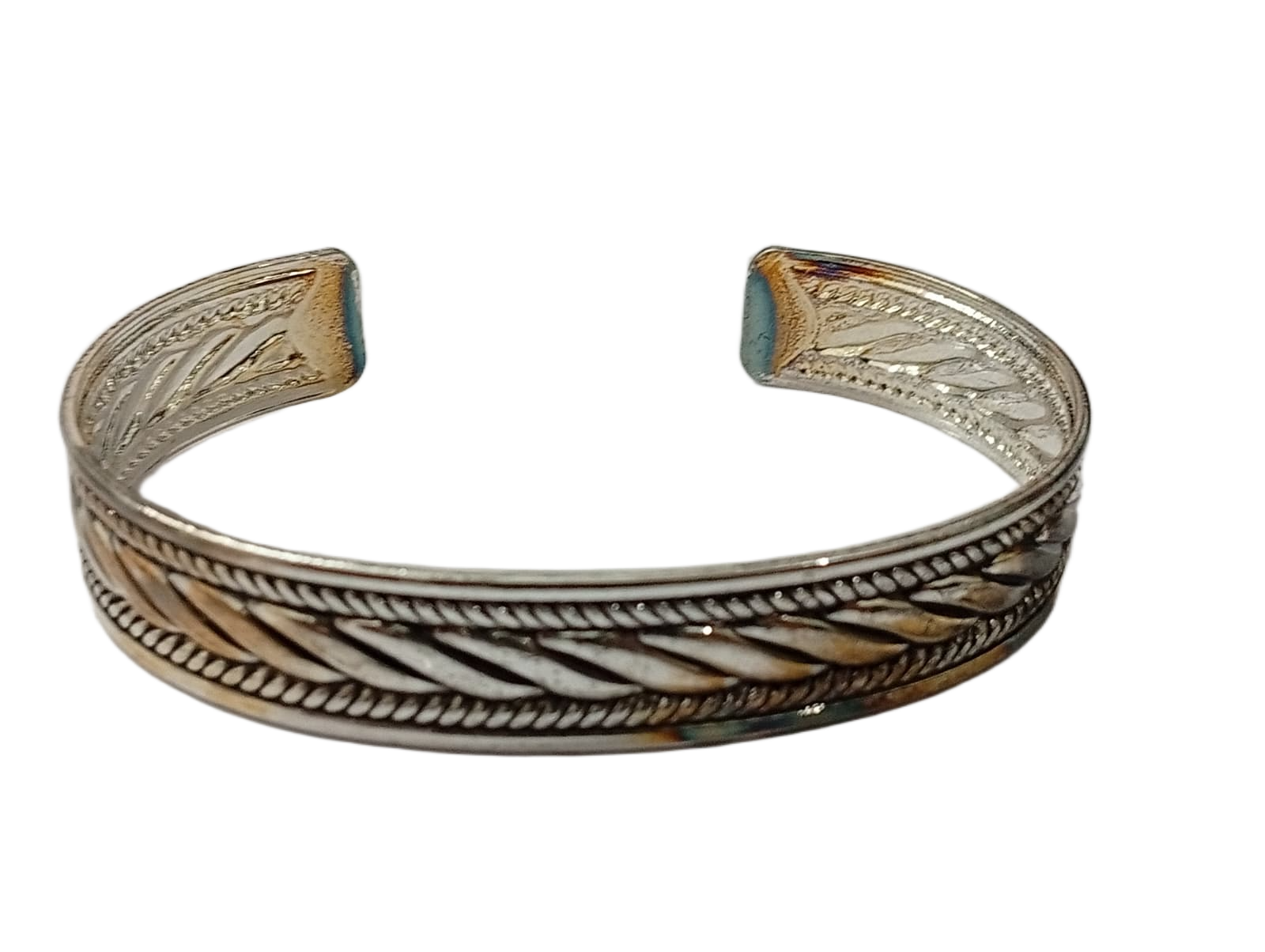 Traditional Handcrafted Floral Engraved Metal Cuff Bracelet - Image 6