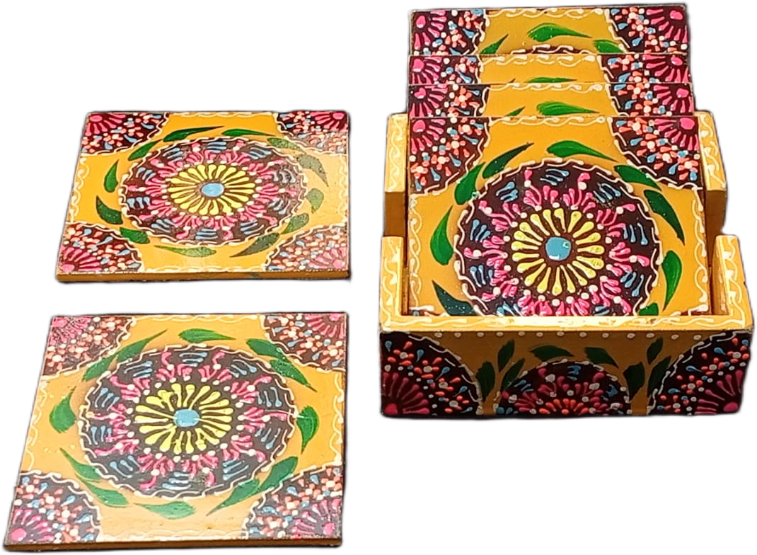 Truck Art Tea Coaster Set of 6 with Holder – Handmade Traditional Pakistani Design - Image 9