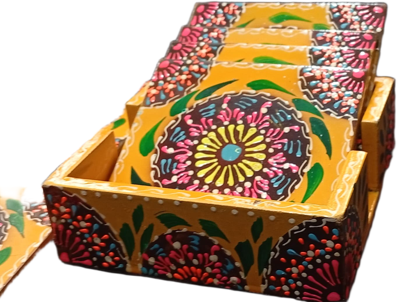 Truck Art Tea Coaster Set of 6 with Holder – Handmade Traditional Pakistani Design - Image 12