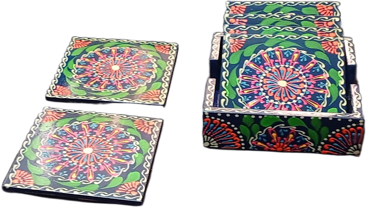 Truck Art Tea Coaster Set of 6 with Holder – Handmade Traditional Pakistani Design - Image 8
