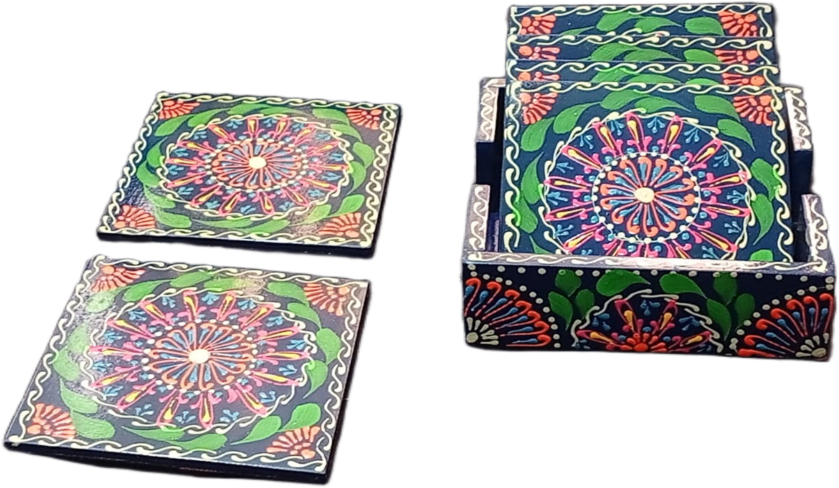 Truck Art Tea Coaster Set of 6 with Holder – Handmade Traditional Pakistani Design - Image 9