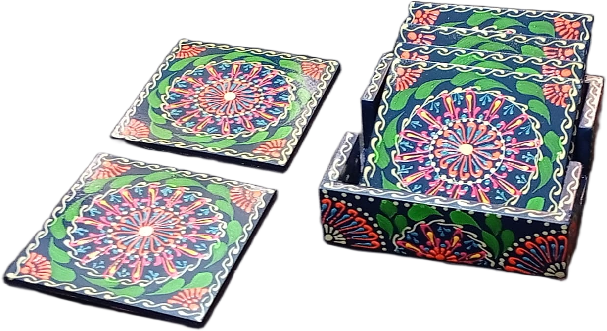 Truck Art Tea Coaster Set of 6 with Holder – Handmade Traditional Pakistani Design - Image 10