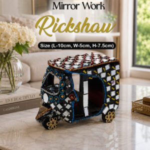 Decorative Mirror Work Rickshaw (L-10cm, W-5cm, H-7.5cm)