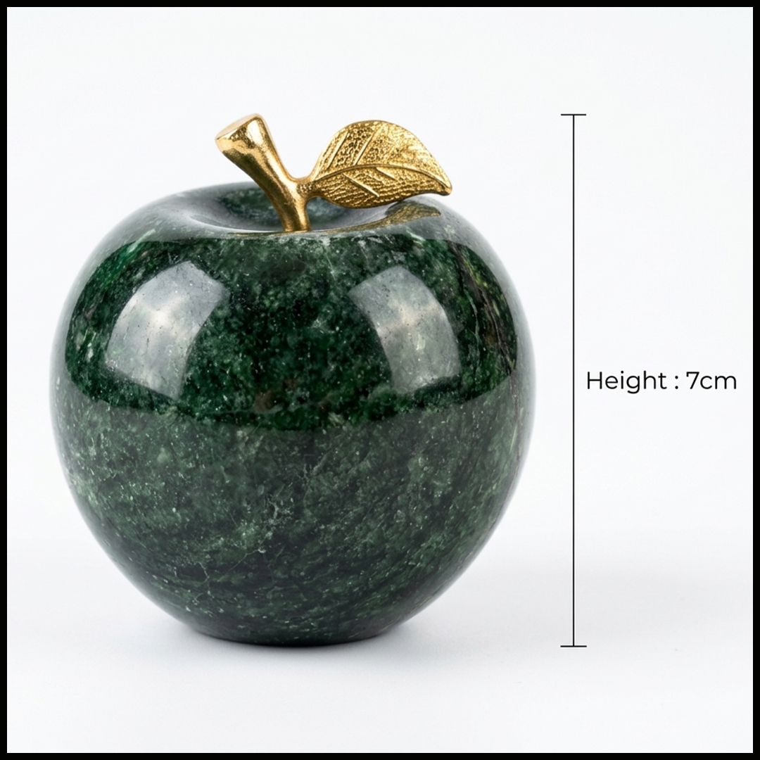 Elegant Onyx Stone Apple Decor with Golden Leaf (Size: 7 cm) - Image 3