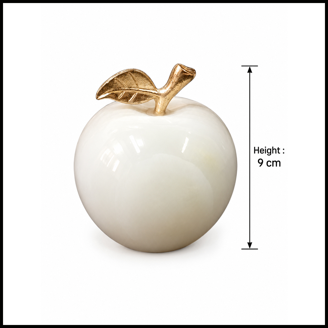 Elegant Onyx Stone Apple Decor with Golden Leaf (Size: 9 cm) - Image 3