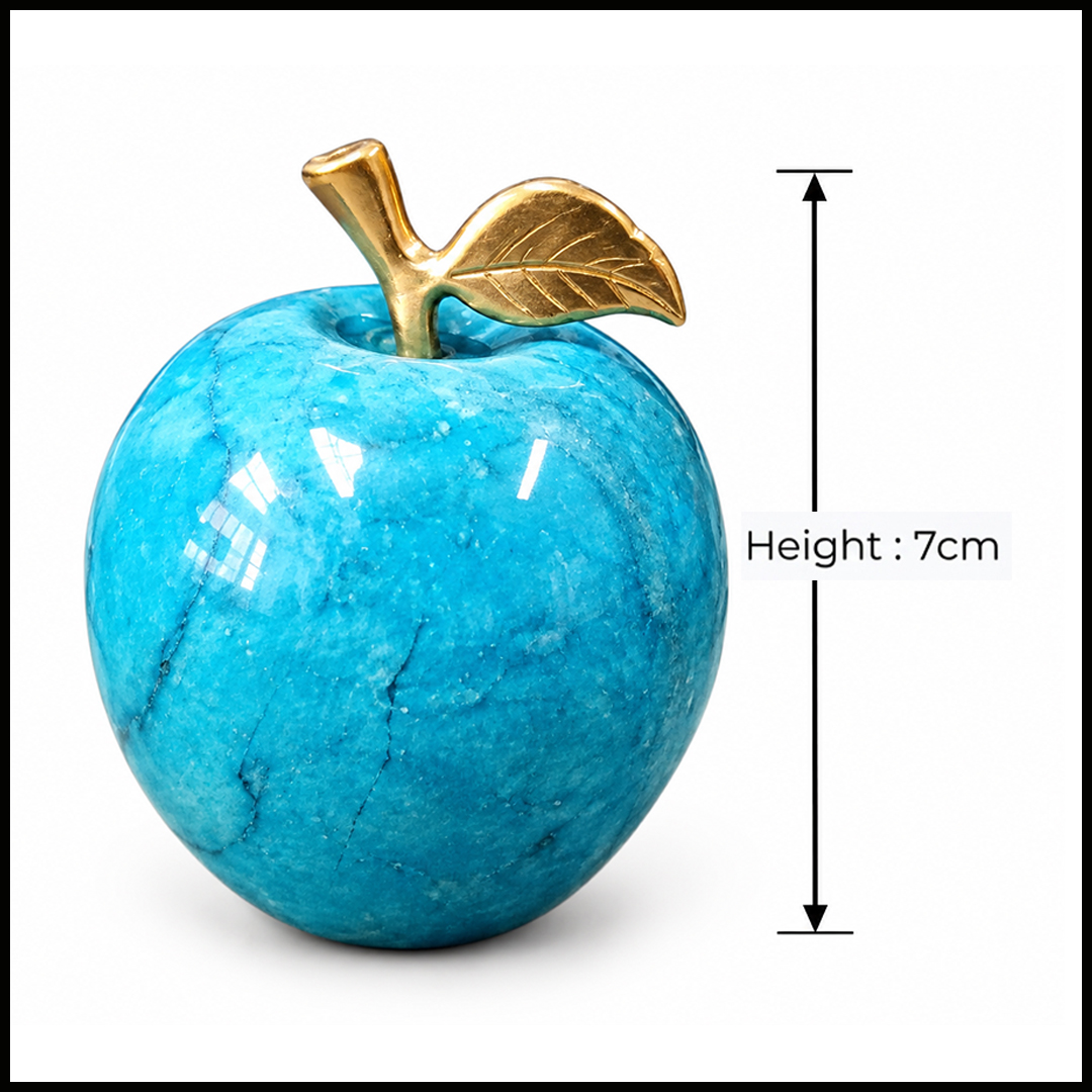 Elegant Onyx Stone Apple Decor with Golden Leaf (Size: 7 cm) - Image 3