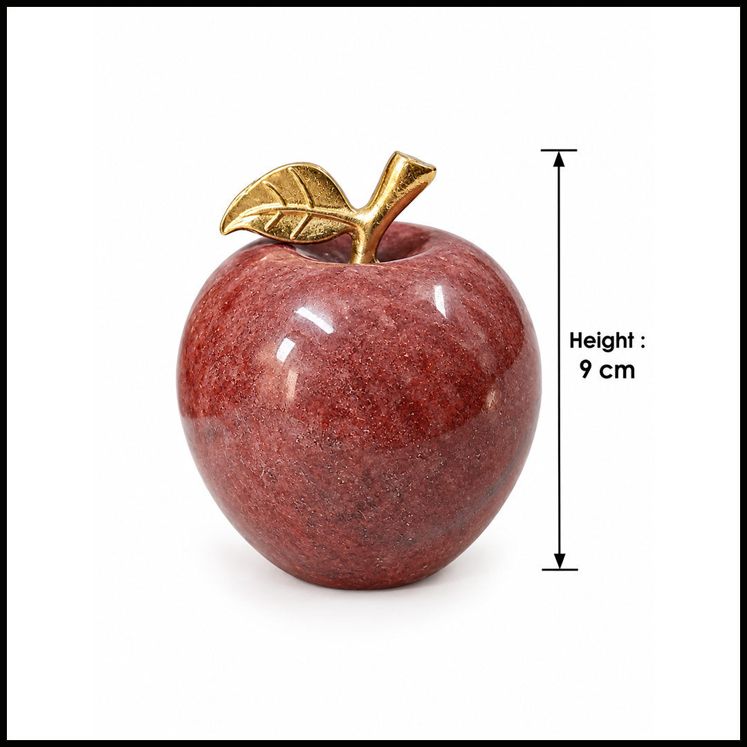 Elegant Onyx Stone Apple Decor with Golden Leaf (Size: 9 cm) - Image 3