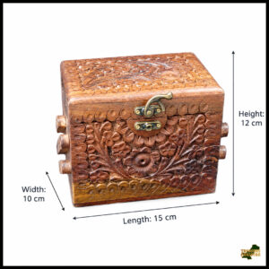 3-Layer Wooden Jewellery Box – Traditional Carved Storage & Organizer (Size: Length-15cm, Width-10cm, Height-12cm)