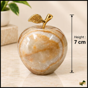 Elegant Onyx Stone Apple Decor with Golden Leaf (Size: 7 cm)