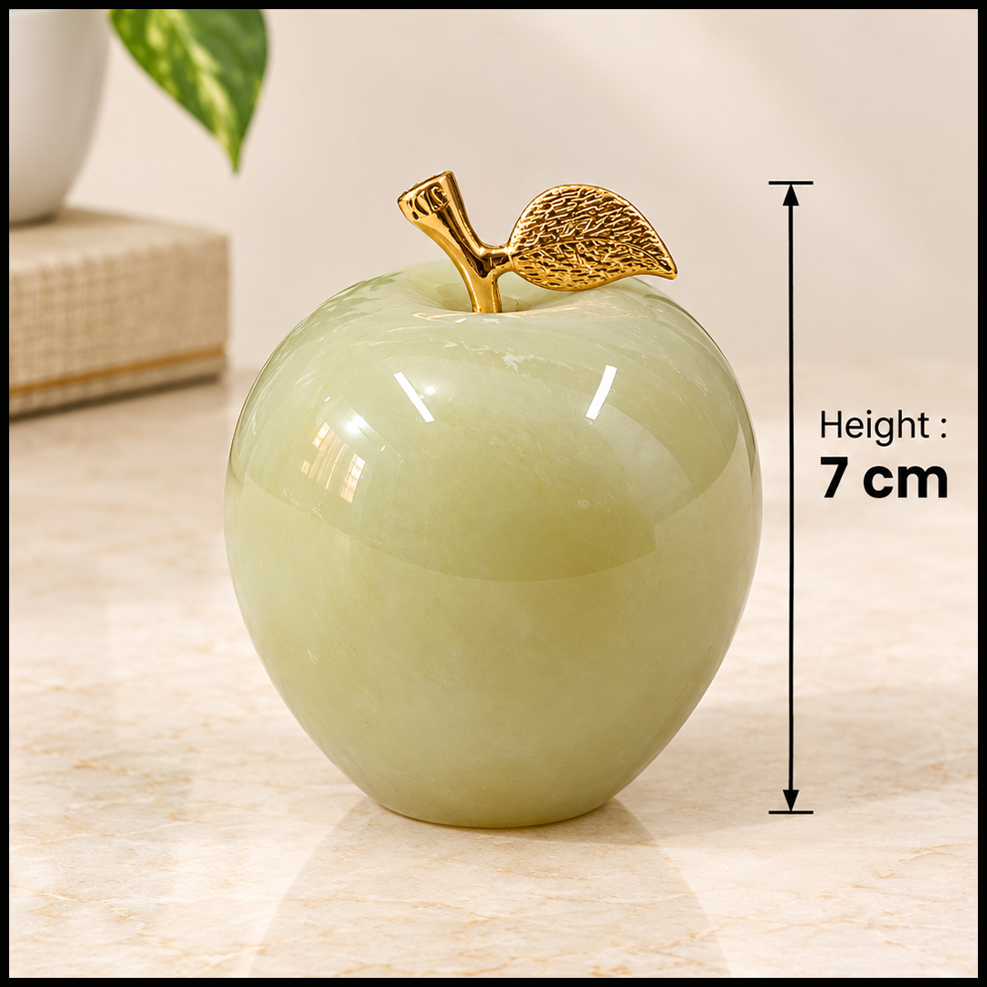 Elegant Onyx Stone Apple Decor with Golden Leaf (Size: 7 cm) - Image 3