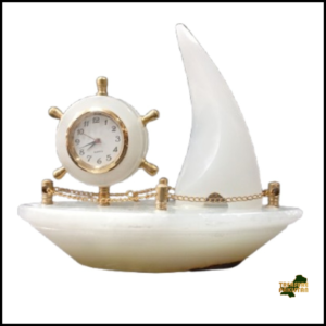 Handcrafted Onyx Marble Ship with Clock Size: 15cm