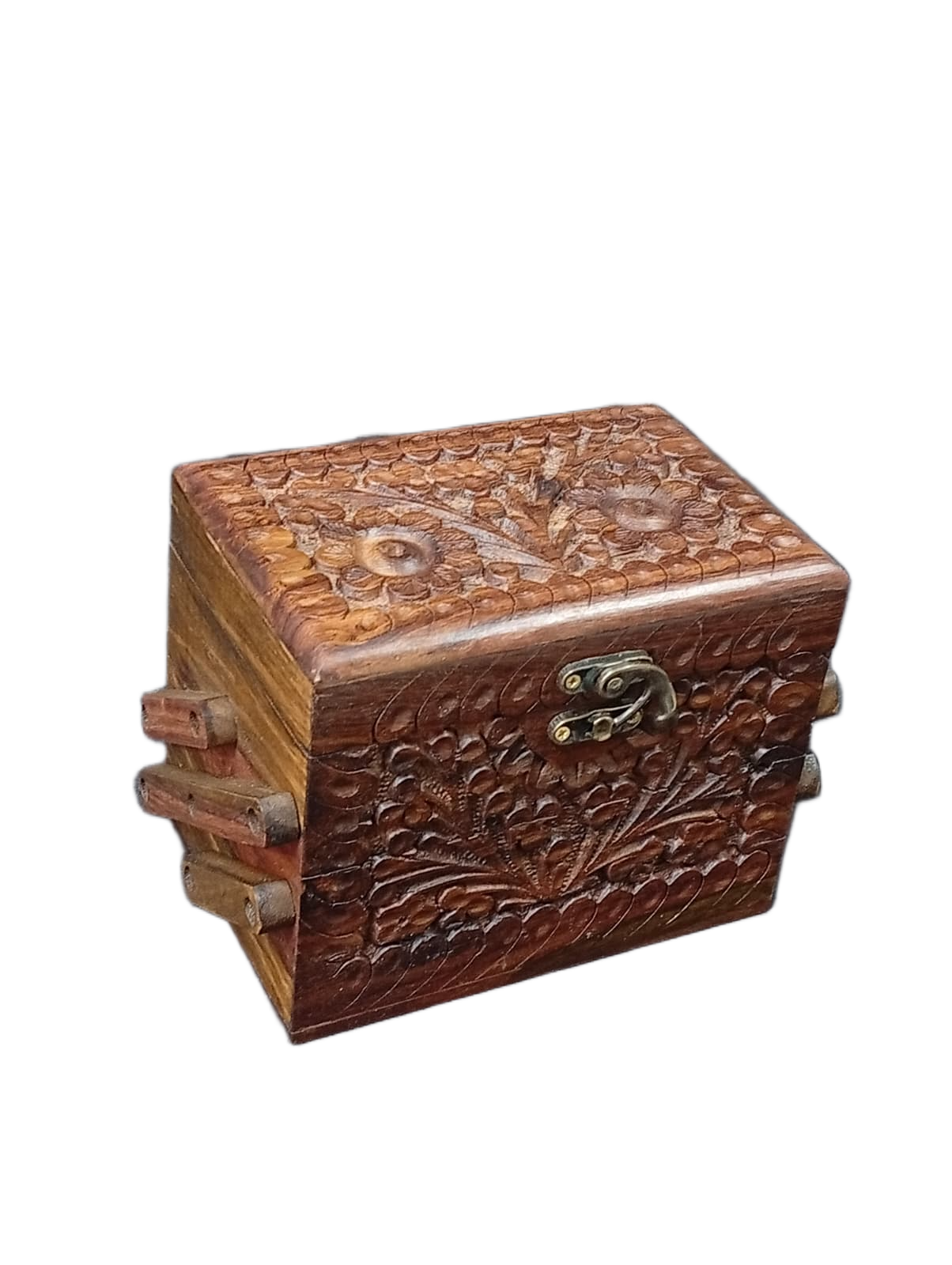 3-Layer Wooden Jewellery Box – Traditional Carved Storage & Organizer (Size: Length-15cm, Width-10cm, Height-12cm) - Image 9
