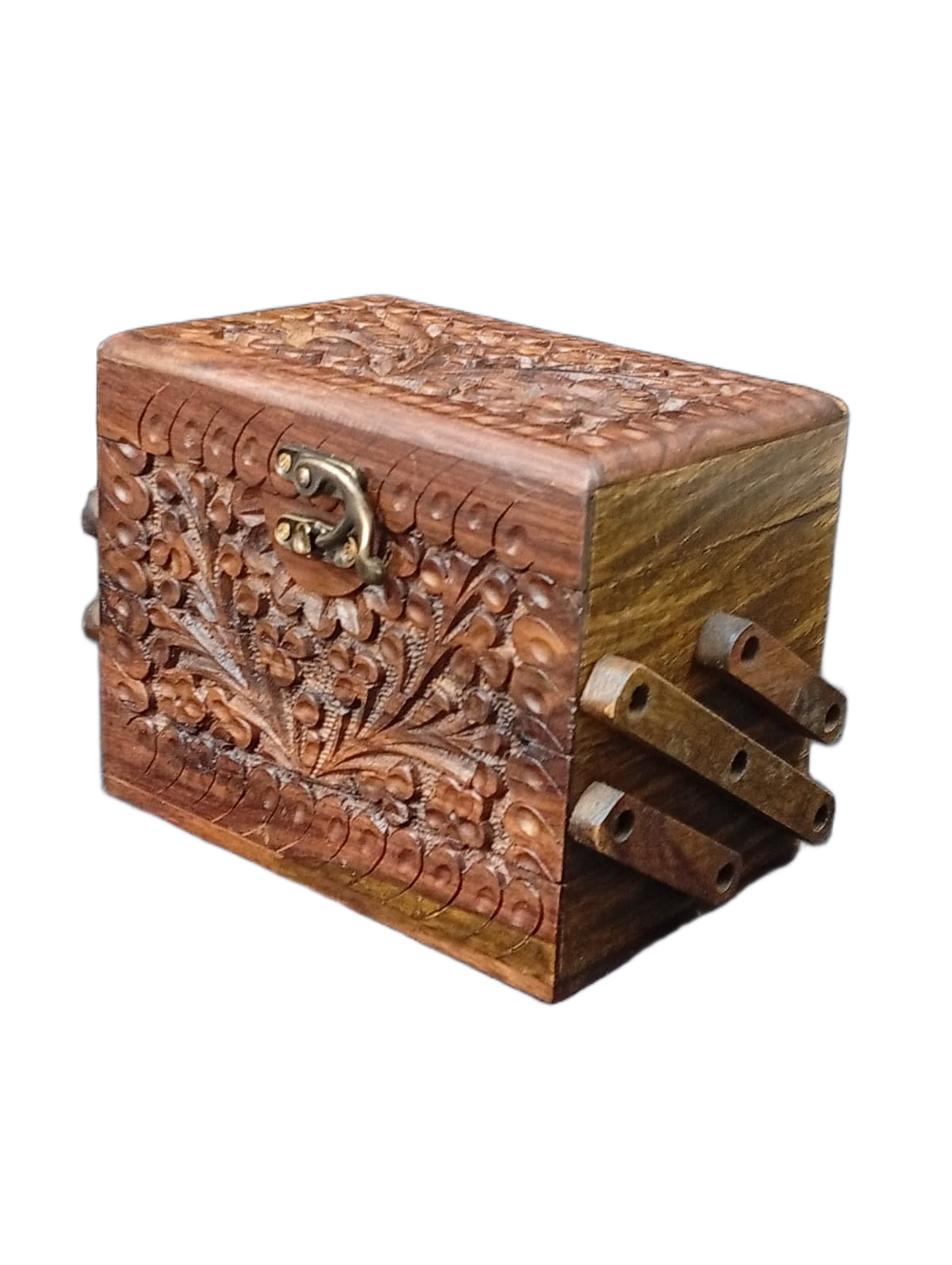 3-Layer Wooden Jewellery Box – Traditional Carved Storage & Organizer (Size: Length-15cm, Width-10cm, Height-12cm) - Image 10