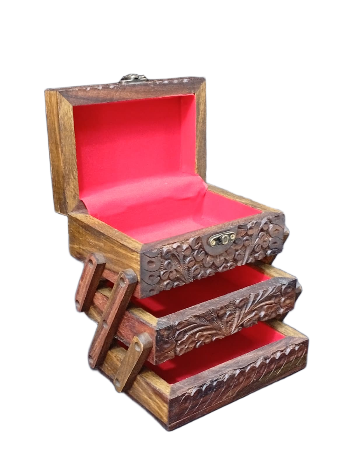 3-Layer Wooden Jewellery Box – Traditional Carved Storage & Organizer (Size: Length-15cm, Width-10cm, Height-12cm) - Image 14