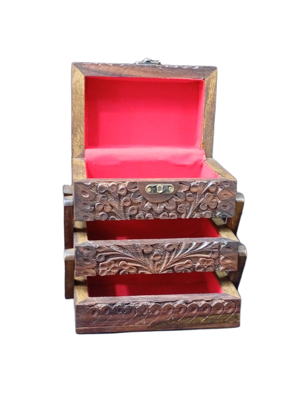 3-Layer Wooden Jewellery Box – Traditional Carved Storage & Organizer (Size: Length-15cm, Width-10cm, Height-12cm) - Image 15