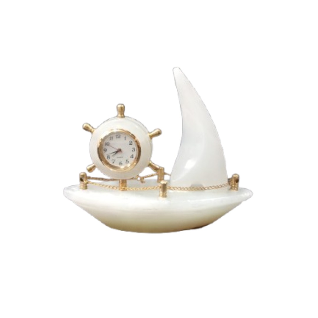 Handcrafted Onyx Marble Ship with Clock Size: 15cm - Image 8