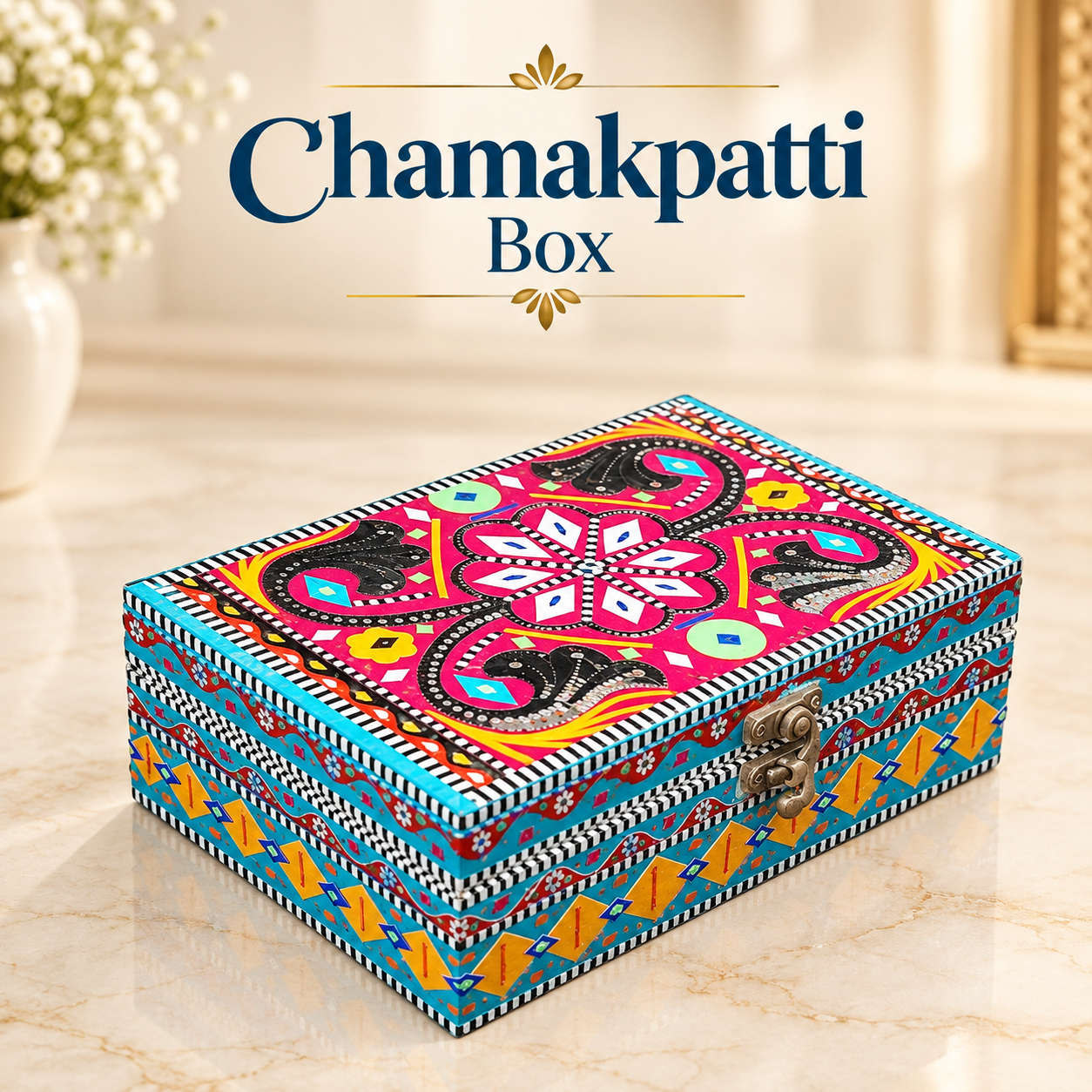 Chamakpatti Box: Real Truck Art Design for Storage and Decoration (W-13 cm, L-20 cm)